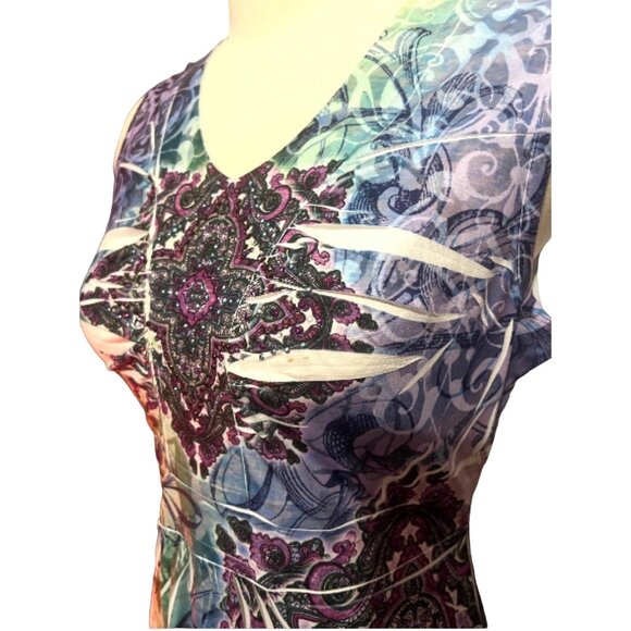 Closet Full Tribal Maxi Dress Sz Small Soft Sleeveless Slinky Knee Length Dress - Picture 5 of 11